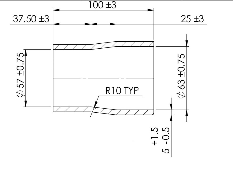 TURBOSMART Silicon Hose Reducer, 2.25 to 2.50″, Black, Each Diagram Image