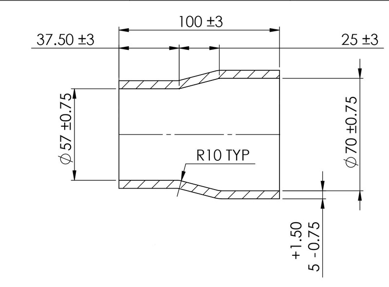 TURBOSMART Silicon Hose Reducer, 2.25 to 2.75″, Black, Each Diagram Image