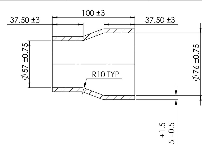 TURBOSMART Silicon Hose Reducer, 2.25 to 3.00″, Black, Each Diagram Image