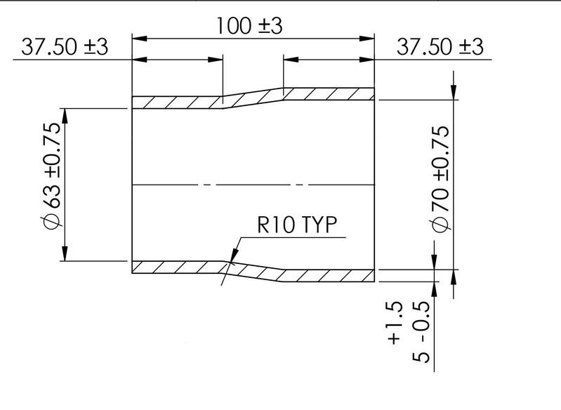 TURBOSMART Silicon Hose Reducer, 2.50 to 2.75″, Black, Each Diagram Image