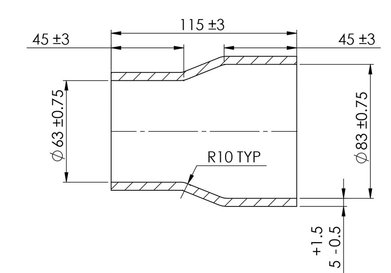 TURBOSMART Silicon Hose Reducer, 2.50 to 3.25″, Black, Each Diagram Image