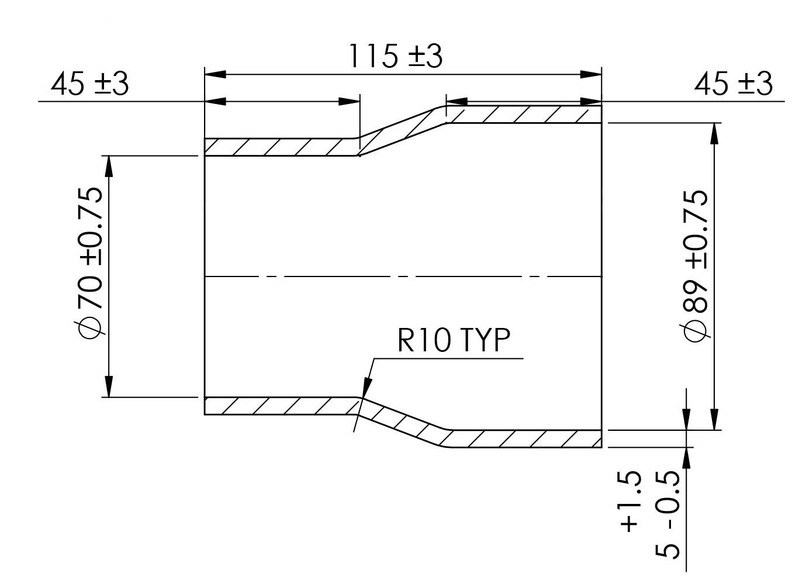 TURBOSMART Silicon Hose Reducer, 2.75 to 3.50″, Black, Each Diagram Image