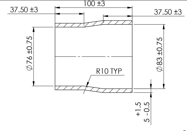 TURBOSMART Silicon Hose Reducer, 3.00 to 3.25″, Black, Each Diagram Image