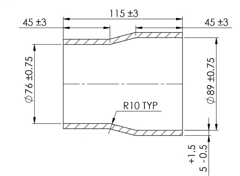 TURBOSMART Silicon Hose Reducer, 3.00 to 3.50″, Black, Each Diagram Image