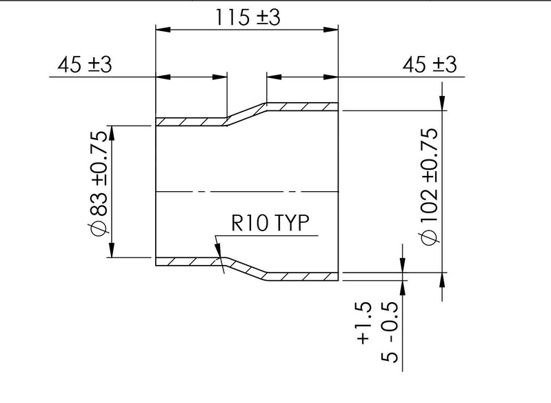 TURBOSMART Silicon Hose Reducer, 3.25 to 4.00″, Black, Each Diagram Image