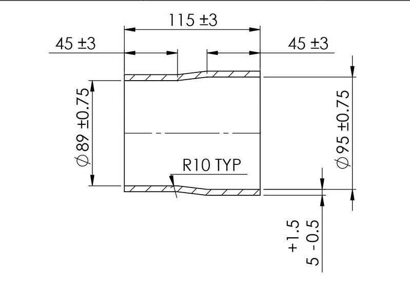 TURBOSMART Silicon Hose Reducer, 3.50 to 3.75″, Black, Each Diagram Image