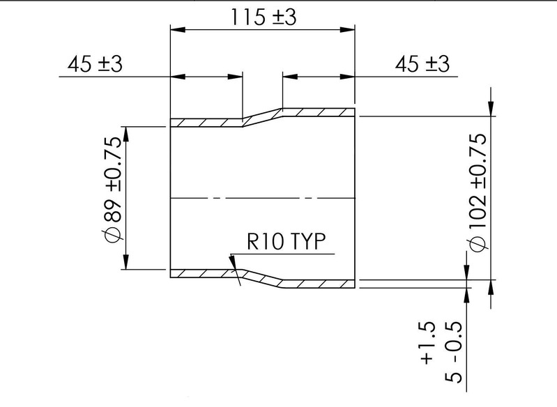 TURBOSMART Silicon Hose Reducer, 3.50 to 4.00″, Black, Each Diagram Image