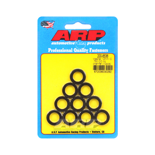 ARP Washer, Hardened, High Performance, Flat, 12mm ID, 19.1mm OD, 3mm Thick, Chromoly, Black Oxide, Set of 10