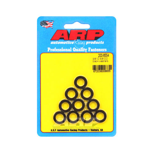 ARP Washer, Hardened, High Performance, Flat, 3/8 in. ID, 0.625 in. OD, Chromoly, Black Oxide, 0.063 in. Thick, Set of 10