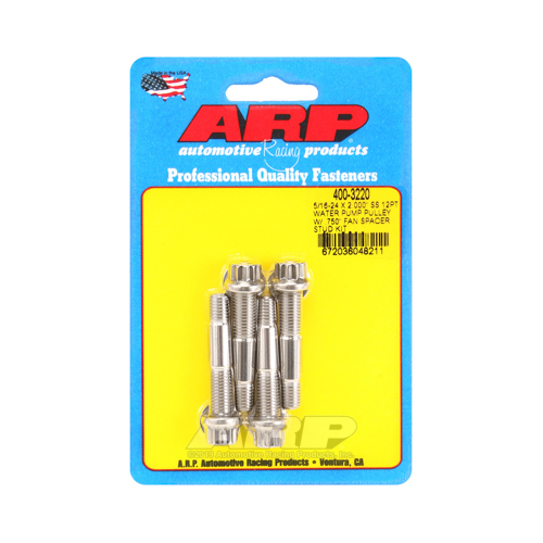 ARP Studs, Water Pump Pulley, 12-point Head, 3/8 in. Wrench, ARP Stainless, Polished, 5/16 in.-24 Thread, 2 in. OAL, Set of 4