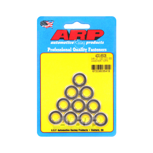 ARP Washer, Hardened, High Performance, Flat, 3/8 in. ID, 0.715 in. OD, Stainless Steel, Polished, 0.12 in. Thick, Set of 10