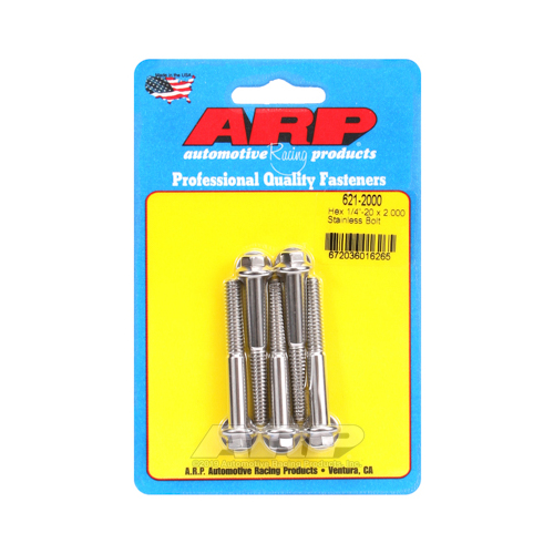 ARP Bolts, Hex Head, Stainless 300, Polished, 1/4 in.-20 RH Thread, 2.000 in. UHL, Set of 5