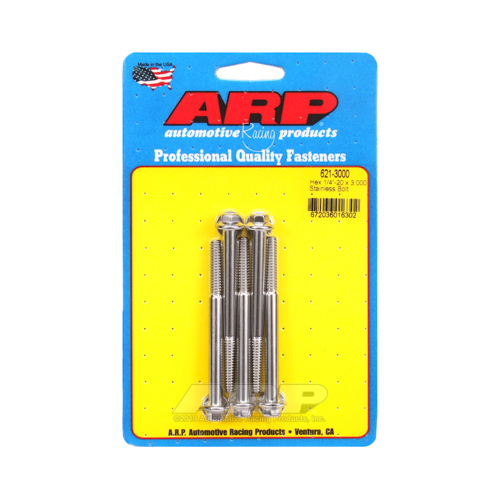 ARP Bolts, Hex Head, Stainless 300, Polished, 1/4 in.-20 RH Thread, 3.000 in. UHL, Set of 5