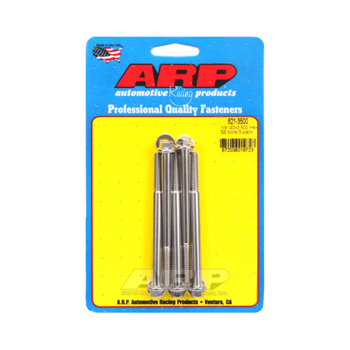 ARP Bolts, Hex Head, Stainless 300, Polished, 1/4 in.-20 RH Thread, 3.500 in. UHL, Set of 5