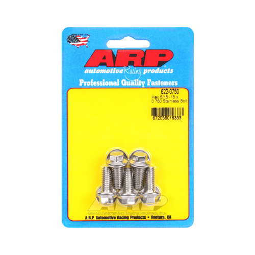 ARP Bolts, Hex Head, Stainless 300, Polished, 5/16 in.-18 RH Thread, 0.750 in. UHL, Set of 5