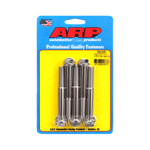 ARP Bolts, Hex Head, Stainless 300, Polished, 7/16 in.-14 RH Thread, 3.250 in. UHL, Set of 5