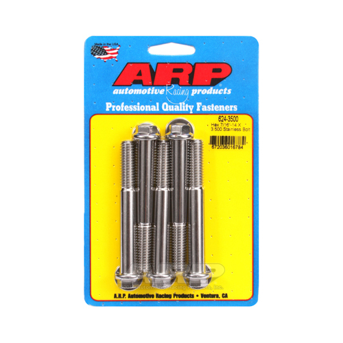 ARP Bolts, Hex Head, Stainless 300, Polished, 7/16 in.-14 RH Thread, 3.500 in. UHL, Set of 5