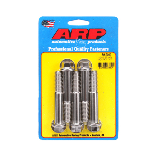 ARP Bolts, Stainless Steel 300, Polished, Hex Head, 1/2-13 in. Thread, 3.00 in. UHL, Set of 5