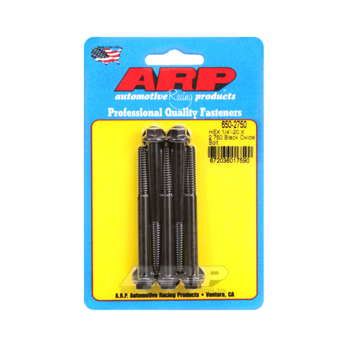 ARP Bolts, Hex Head, Custom 450, Black Oxide, 1/4 in.-20 RH Thread, 2.750 in. UHL, Set of 5