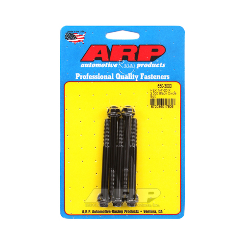 ARP Bolts, Hex Head, Custom 450, Black Oxide, 1/4 in.-20 RH Thread, 3.000 in. UHL, Set of 5