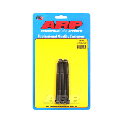 ARP Bolts, Hex Head, Chromoly, Black Oxide, 1/4 in.-20 RH Thread, 3.750 in. UHL, Set of 5