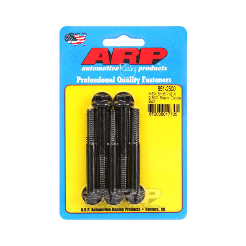 ARP Bolts, Hex Head, Custom 450, Black Oxide, 5/16 in.-18 RH Thread, 2.500 in. UHL, Set of 5