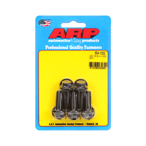 ARP Bolts, Hex Head, Chromoly Steel, Black Oxide, 3/8 in.-16 RH Thread, 1.000 in. UHL, Set of 5