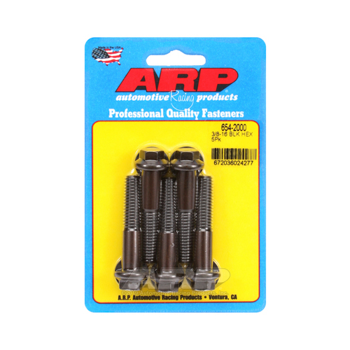 ARP Bolts, Hex Head, Chromoly, Black Oxide, 3/8 in.-16 RH Thread, 2.000 in. UHL, Set of 5