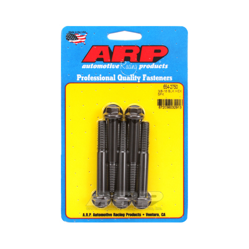 ARP Bolts, Hex Head, Chromoly Steel, Black Oxide, 3/8 in.-16 RH Thread, 2.750 in. UHL, Set of 5