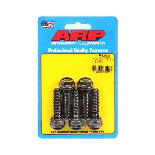 ARP Bolts, Hex Head, Chromoly Steel, Black Oxide, 7/16 in.-14 RH Thread, 1.500 in. UHL, Set of 5