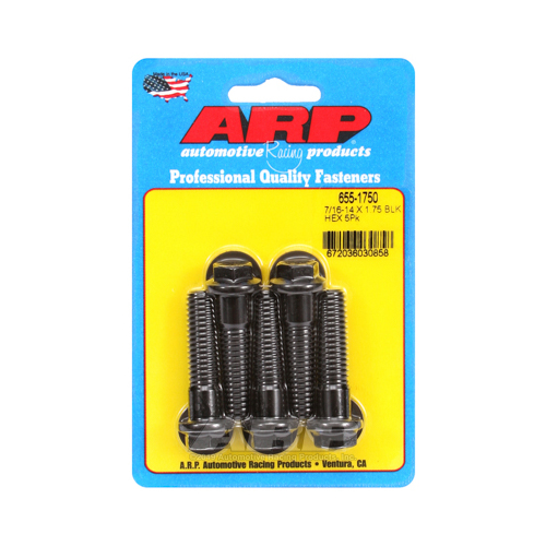 ARP Bolts, Hex Head, Chromoly Steel, Black Oxide, 7/16 in.-14 RH Thread, 1.750 in. UHL, Set of 5