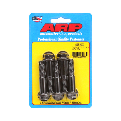 ARP Bolts, Hex Head, Chromoly Steel, Black Oxide, 7/16 in.-14 RH Thread, 2.000 in. UHL, Set of 5