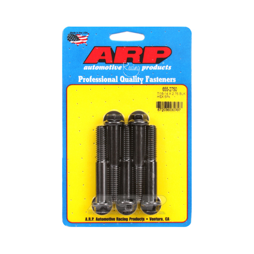 ARP Bolts, Hex Head, Chromoly Steel, Black Oxide, 7/16 in.-14 RH Thread, 2.750 in. UHL, Set of 5