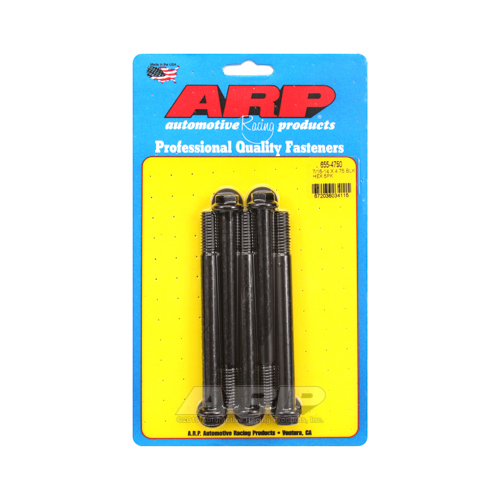 ARP Bolts, Hex Head, Chromoly Steel, Black Oxide, 7/16 in.-14 RH Thread, 4.750 in. UHL, 1/2 in. Wrench, Set of 5