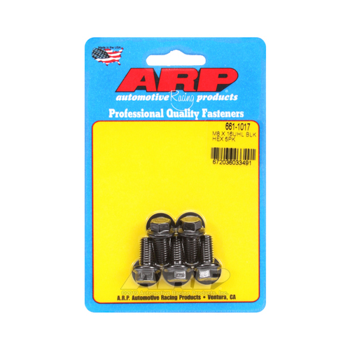 ARP Bolts, Hex Head, Chromoly Steel, Black Oxide, 8mm x 1.25 RH Thread, 16mm UHL, Set of 5