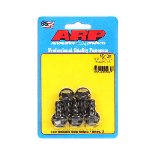 ARP Bolts, Hex Head, Chromoly Steel, Black Oxide, 10mm x 1.50 RH Thread, 20mm UHL, Set of 5