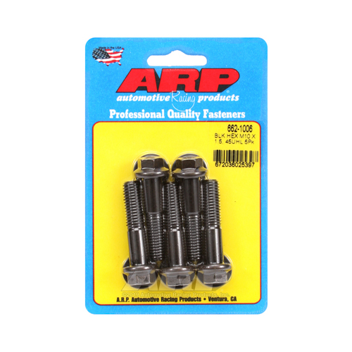 ARP Bolts, Hex Head, Chromoly Steel, Black Oxide, 10mm x 1.50 RH Thread, 45mm UHL, Set of 5