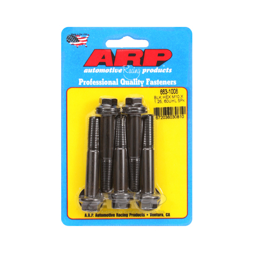 ARP Bolts, Hex Head, Chromoly Steel, Black Oxide, 10mm x 1.25 RH Thread, 60mm UHL, Set of 5