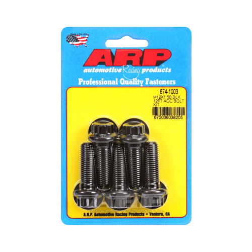 ARP Bolts, 8740 Chromoly, Black Oxide, 12-Point Head, 12mm x 1.50 Thread, 35mm UHL, Set of 5