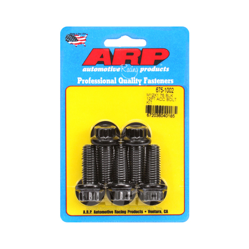 ARP Bolts, 8740 Chromoly, Black Oxide, 12-Point Head, 12mm x 1.75 Thread, 30mm UHL, Set of 5