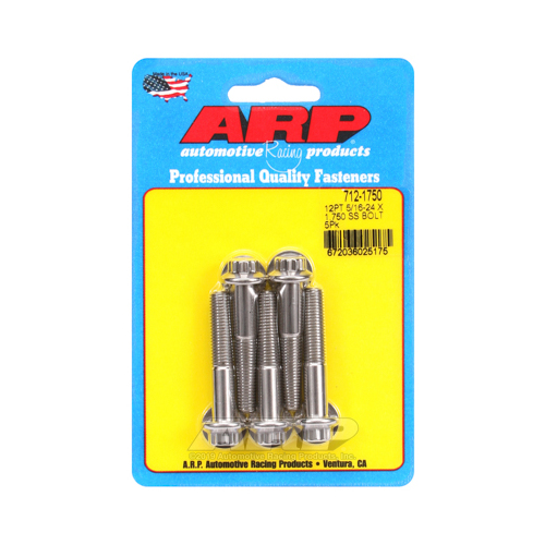 ARP Bolts, 12-Point Head, Stainless 300, Polished, 5/16 in.-24 RH Thread, 1.750 in. UHL, Set of 5