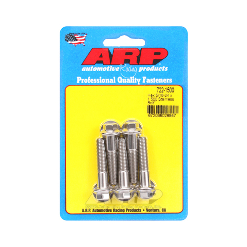 ARP Bolts, Hex Head, Stainless 300, Polished, 5/16 in.-24 RH Thread, 1.500 in. UHL, Set of 5