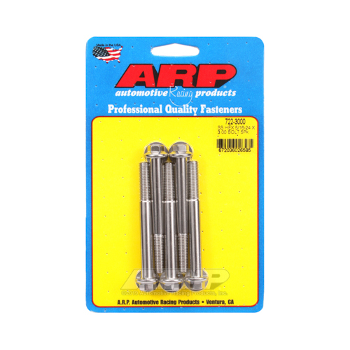 ARP Bolts, Hex Head, Stainless 300, Polished, 5/16 in.-24 RH Thread, 3.000 in. UHL, Set of 5