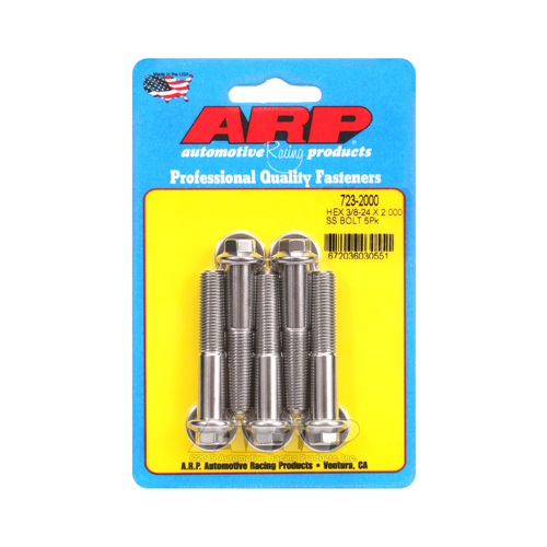 ARP Bolts, Hex Head, Stainless 300, Polished, 3/8 in.-24 RH Thread, 2.000 in. UHL, Set of 5