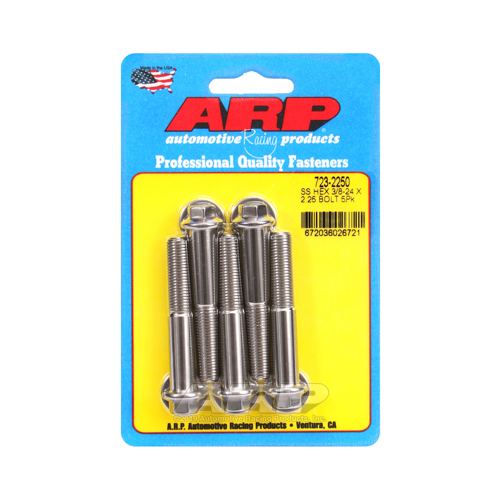 ARP Bolts, Hex Head, Stainless 300, Polished, 3/8 in.-24 RH Thread, 2.250 in. UHL, Set of 5