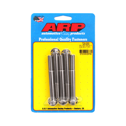 ARP Bolts, Hex Head, Stainless 300, Polished, 3/8 in.-24 RH Thread, 3.250 in. UHL, Set of 5