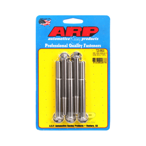 ARP Bolts, Hex Head, Stainless 300, Polished, 3/8 in.-24 RH Thread, 3.500 in. UHL, Set of 5