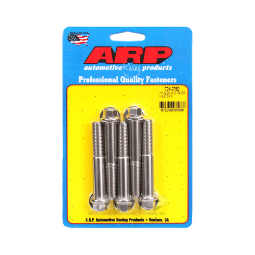 ARP Bolts, Hex Head, Stainless 300, Polished, 7/16 in.-20 RH Thread, 2.750 in. UHL, Set of 5