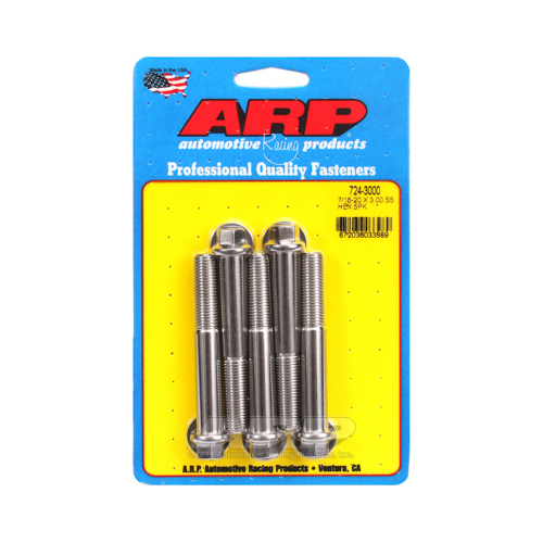 ARP Bolts, Hex Head, Stainless 300, Polished, 7/16 in.-20 RH Thread, 3.000 in. UHL, Set of 5