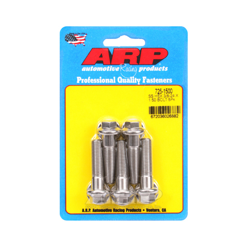 ARP Bolts, Hex Head, Stainless 300, Polished, 3/8 in.-24 RH Thread, 1.500 in. UHL, Set of 5